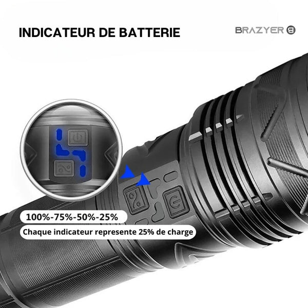 Lampe Torche Ultra Puissante - Longue Portée et Rechargeable - Brazyer Vision Nocturne