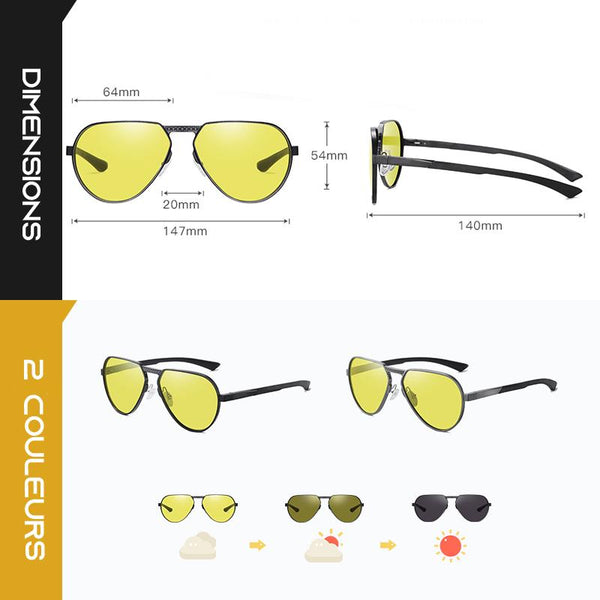 dimensions lunettes lentilles jaunes photochromiques